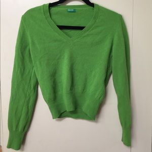 Benetton Small Crop Italy Green Wool Sweater